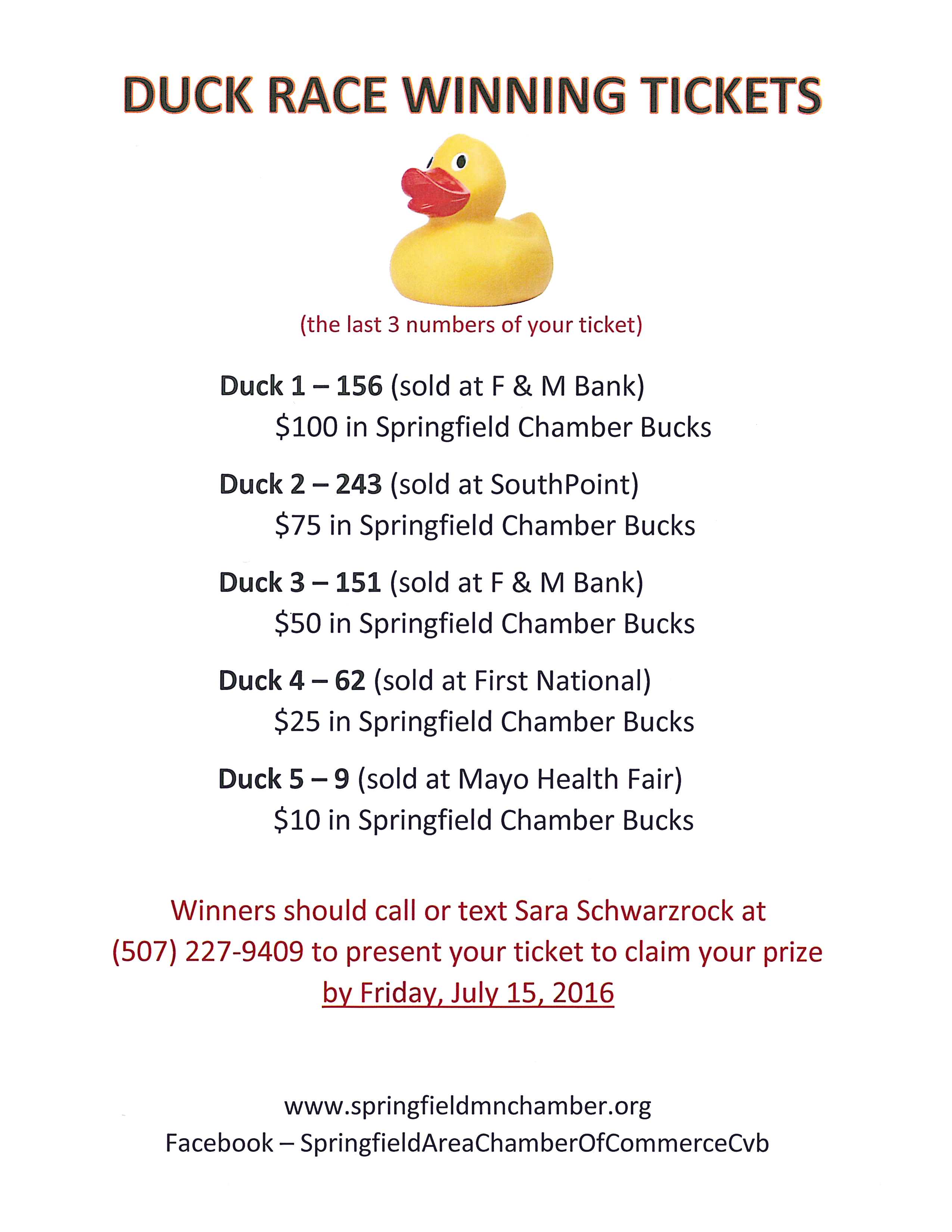 2016 Duck Ticket Winning Numbers