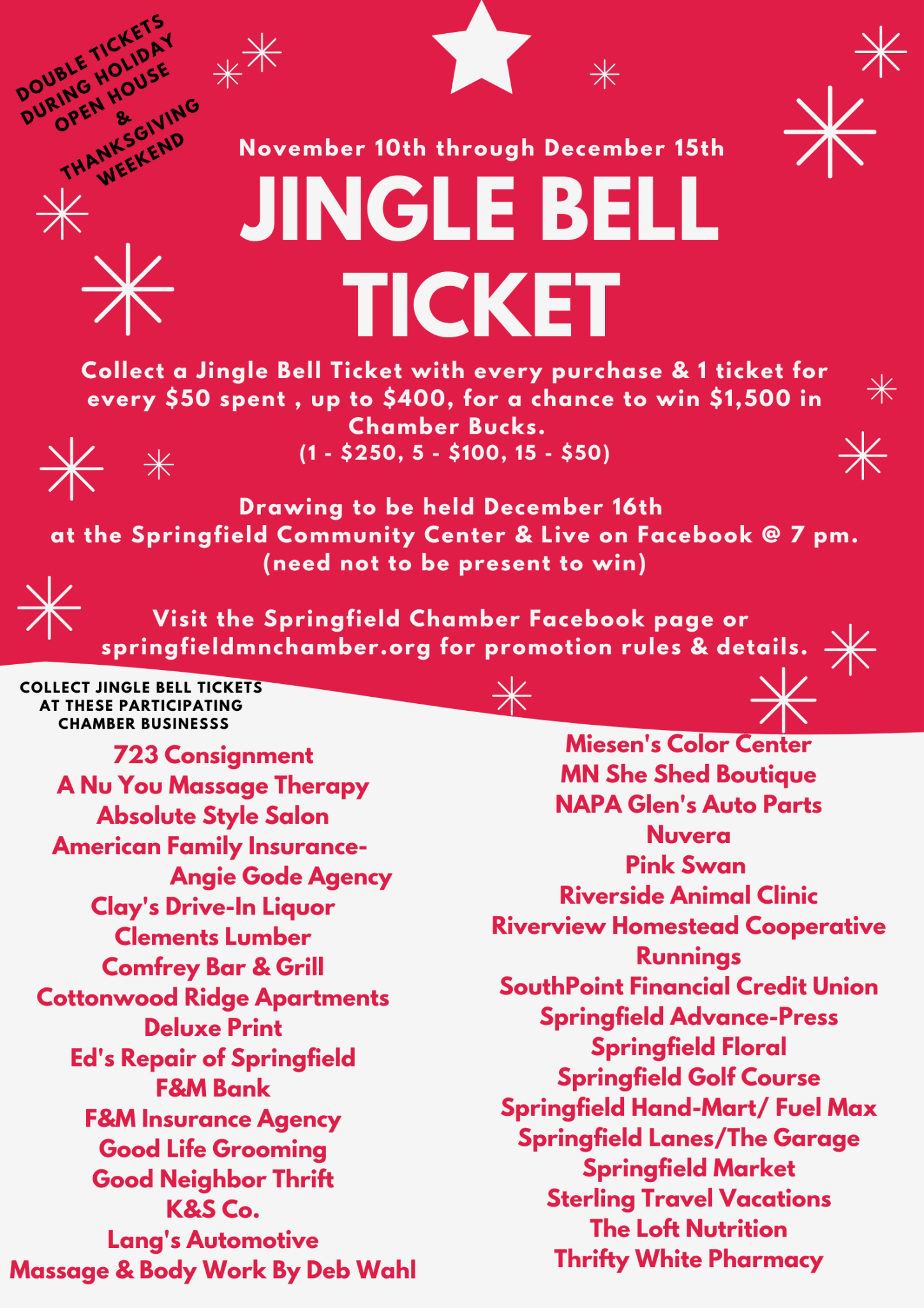 The Jingle Bell Ticket Promotion is back! Springfield Minnesota