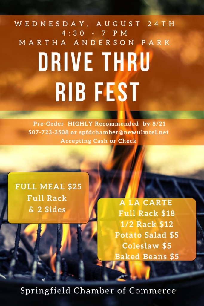 Drive Thru Rib Fest on August 24th! Springfield Minnesota Chamber of